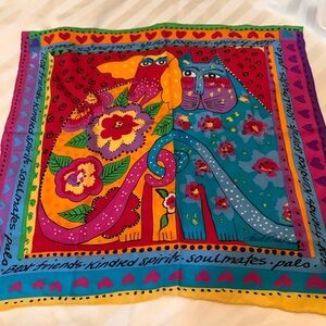 REDUCED! CAT LOVERS!! Laurel Burch Cat and Dog Silk Scarf. Vintage.